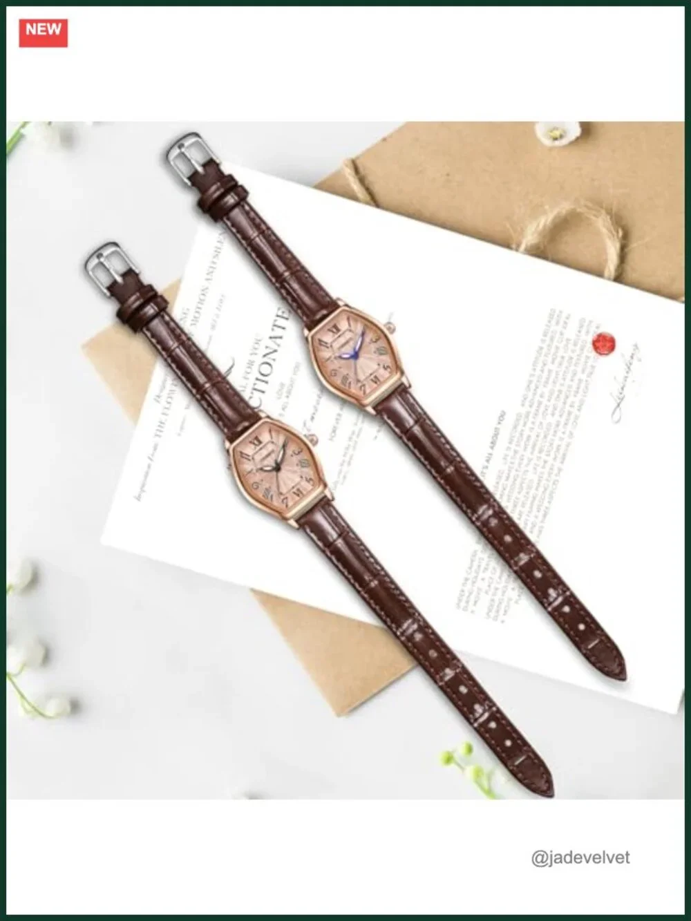 Women's Leather Band Watch Dainty Elegant Barrel-Shaped Analog Dress Wrist Watch